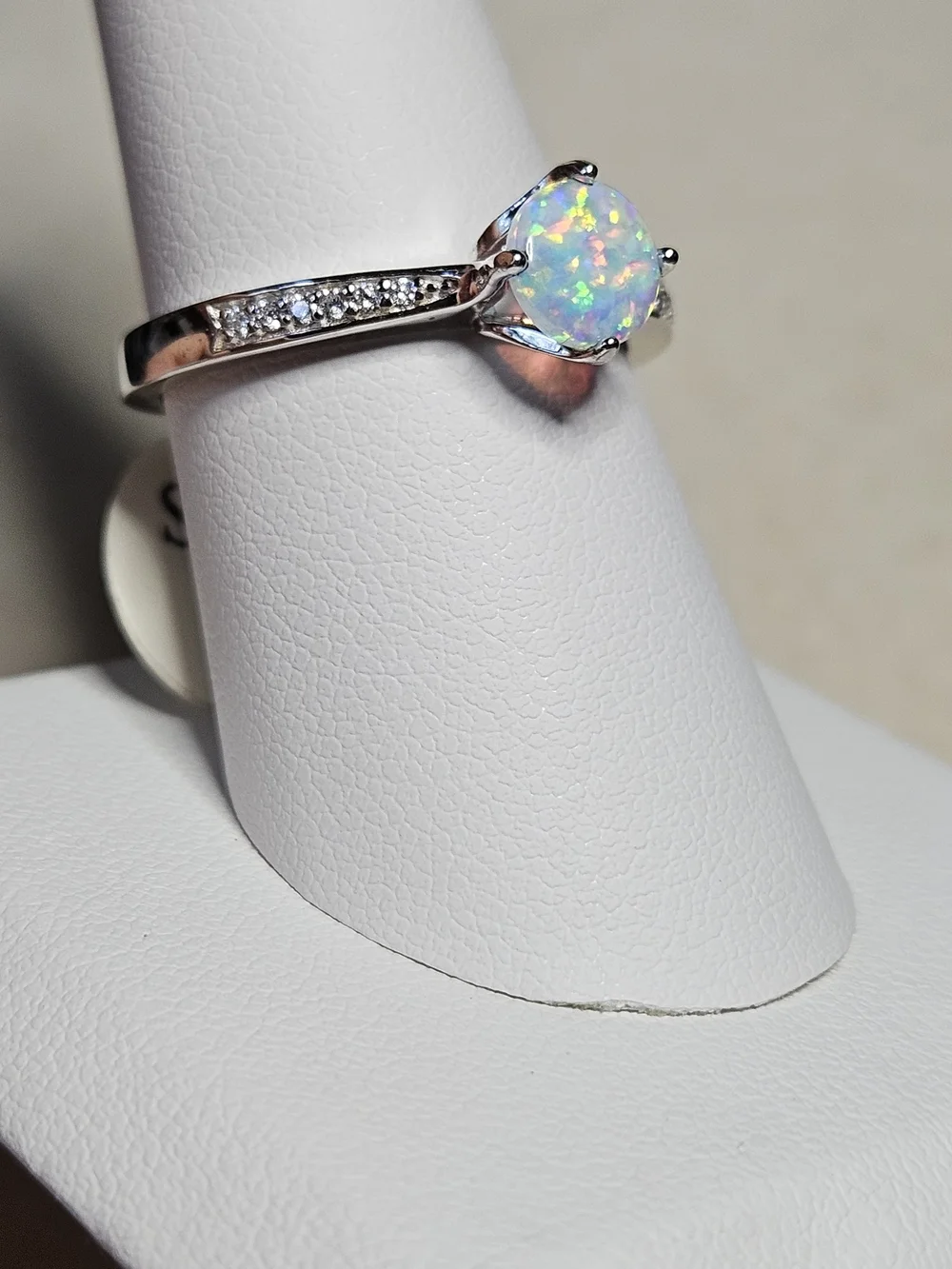 Opal Solitaire Ring with Accent Stones - White Opal-925 Silver